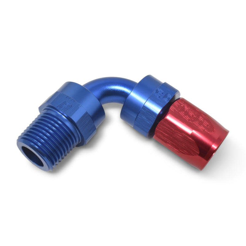 Russell Performance -10 AN Red/Blue 90 Deg Full Flow Swivel Pipe Thread Hose End (With 3/8in NPT)