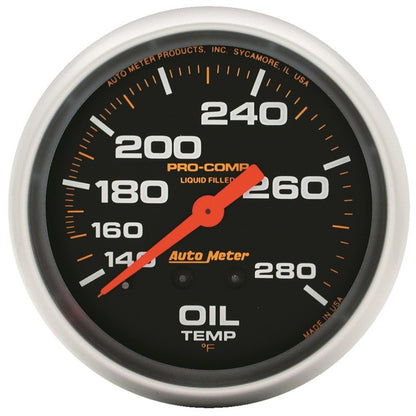 Autometer Liquid Filled Mechanical 66.7mm 140-280 deg F Oil Temperature Gauge Includes 6 ft Tubing