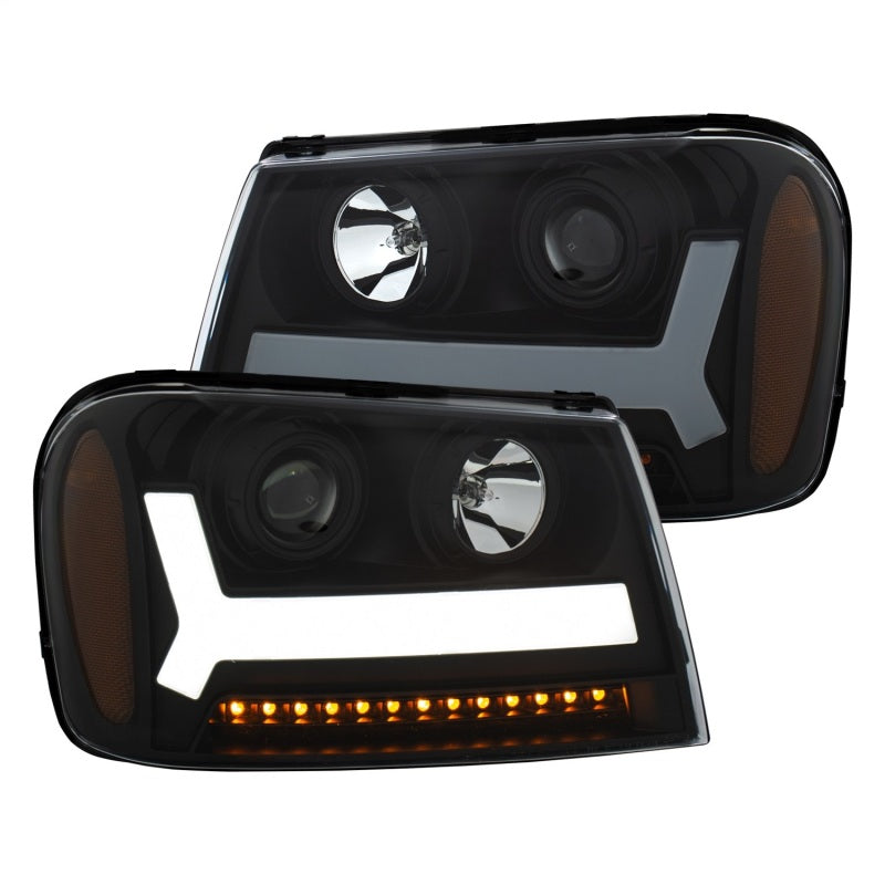 ANZO 2006-2009 Chevrolet Trailblazer Projector Headlights w/ Plank Style Design Black w/ Amber