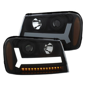 ANZO 2006-2009 Chevrolet Trailblazer Projector Headlights w/ Plank Style Design Black w/ Amber