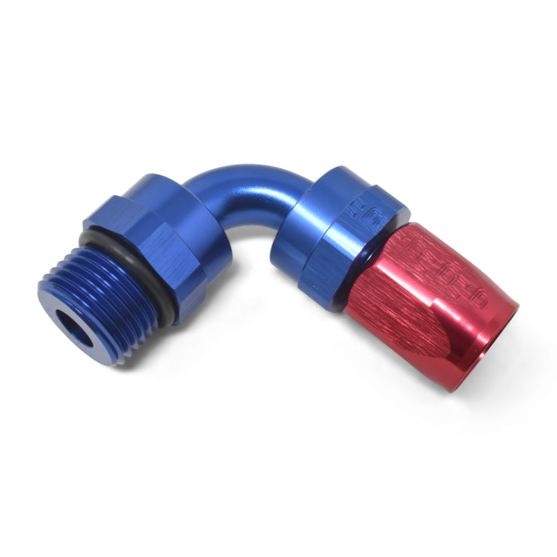 Russell Performance Hose End #6 Hose to #6 Radius Inlet Port Swivel 90 Deg Red/Blue