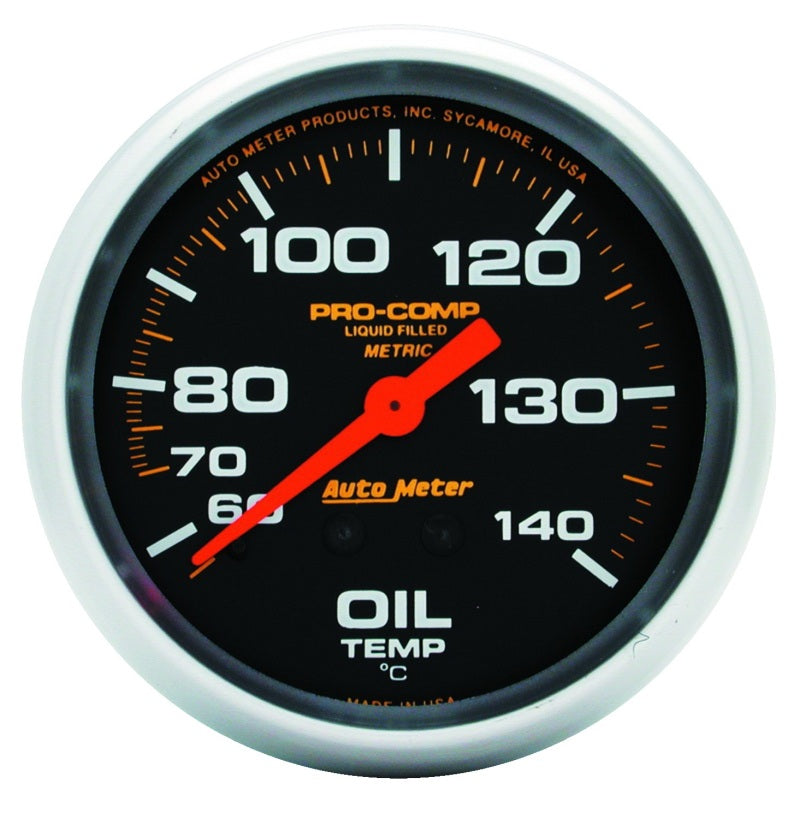 Autometer Liquid Filled Mechanical 66.7mm 140-280 deg F Oil Temperature Gauge Includes 6 ft Tubing