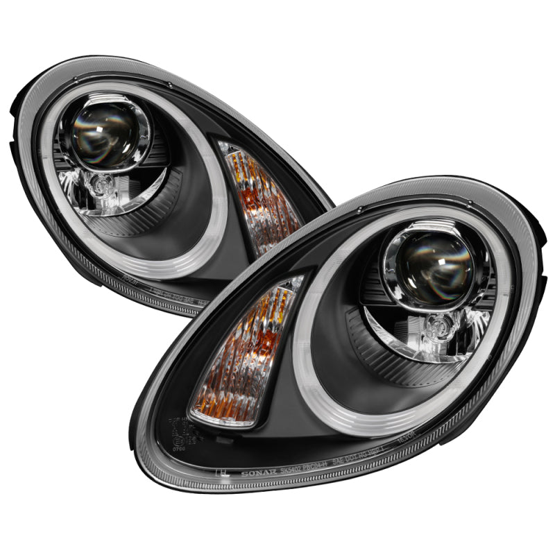 Spyder Porsche Cayman 05-08 Headlights - Halogen Model Only - Black PRO-YD-P98705-HID-DRL-BK