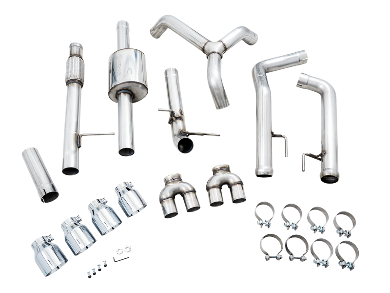 AWE Tuning 4th Gen GM 1500 5.3L 0FG Cat-Back Split Rear Exit (w/ Bumper Cutouts) - Quad Chrome Tips