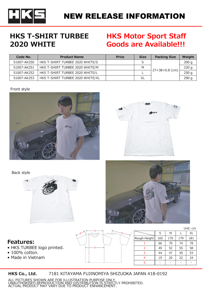 HKS T-SHIRT TURBEE 2020 WHITE S