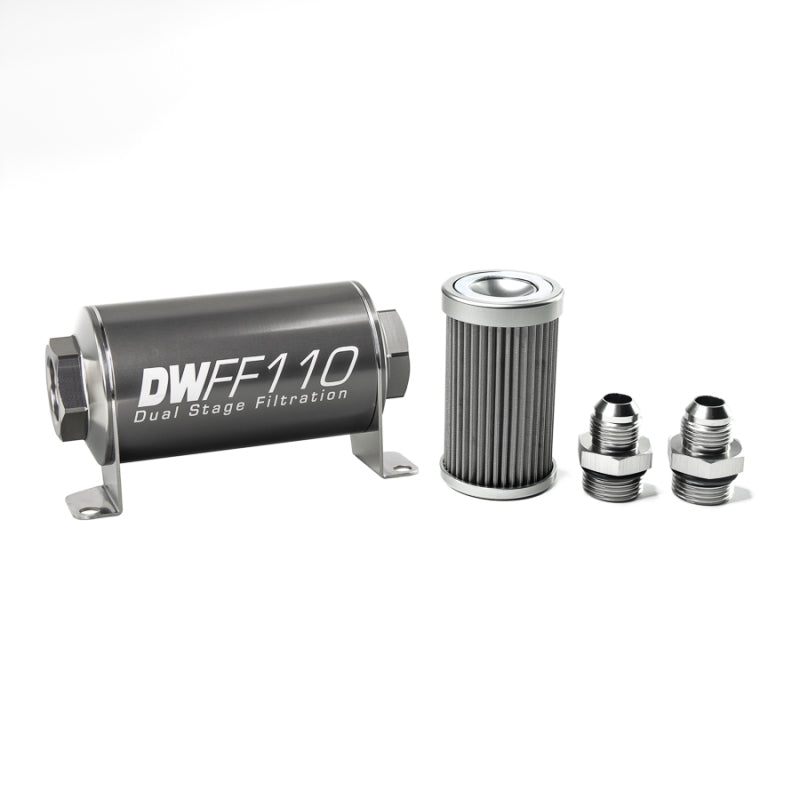 DeatschWerks Stainless Steel 8AN 40 Micron Universal Inline Fuel Filter Housing Kit (110mm)