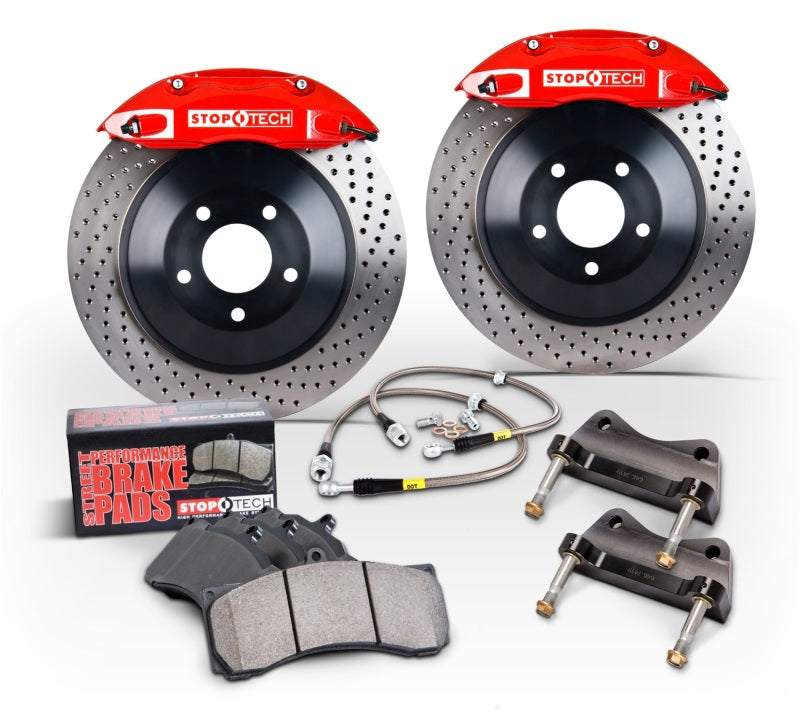 StopTech 05-14 Ford Mustang GT BBK Front ST-60 Red Calipers 1pc 355x32 Drilled Rotors