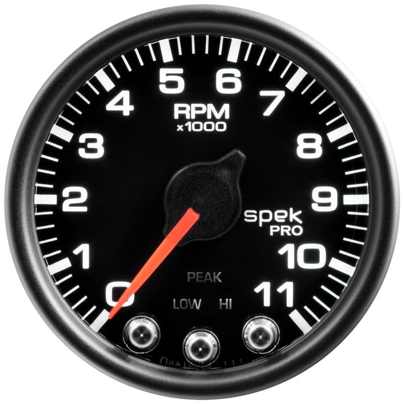 Autometer Spek-Pro Gauge Tach 2 1/16in 11K Rpm W/ Shift Light & Peak Mem Blk/Blk