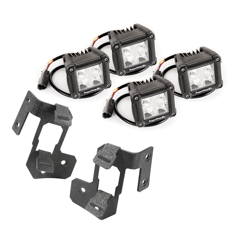 Rugged Ridge 07-18 Jeep Wrangler JK Textured Black Dual Cube A-Pillar Light Mount Kit