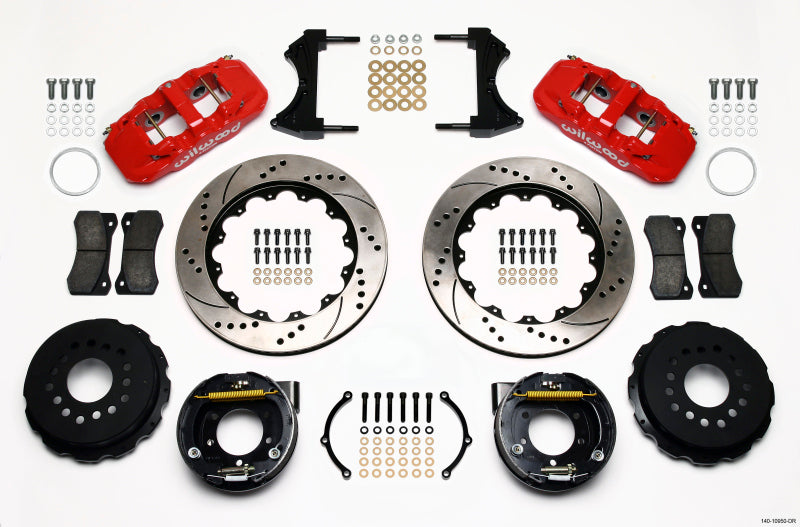 Wilwood AERO4 Rear P-Brake Kit 14.00in Drill Red 2005-2014 Mustang