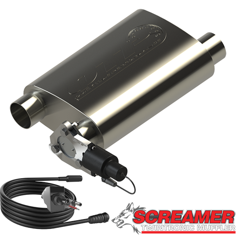 QTP 2.5in Weld-On 304SS Screamer Muffler w/Bolt-On QTEC Electric Cutout