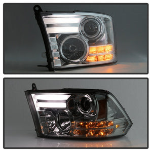 Spyder Dodge Ram 13-15 Projector Headlights Light Bar DRL Smoke PRO-YD-DR13-LBDRL-SM