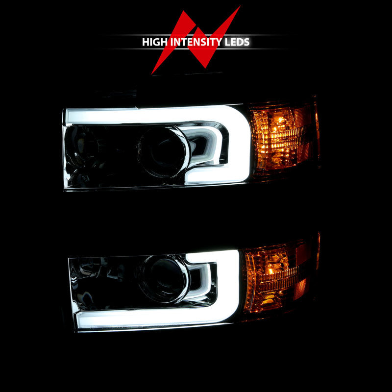 ANZO 2015-2016 Chevrolet Silverado Projector Headlights w/ Plank Style Design Chrome w/ Amber