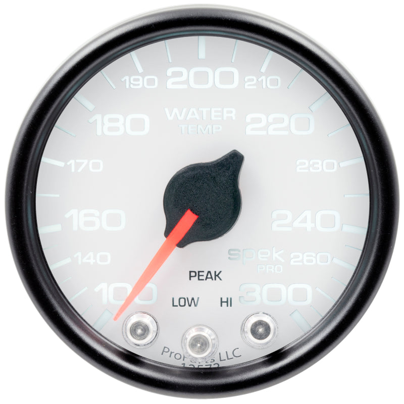 Autometer Spek-Pro Gauge Water Temp 2 1/16in 300f Stepper Motor W/Peak & Warn Wht/Blk