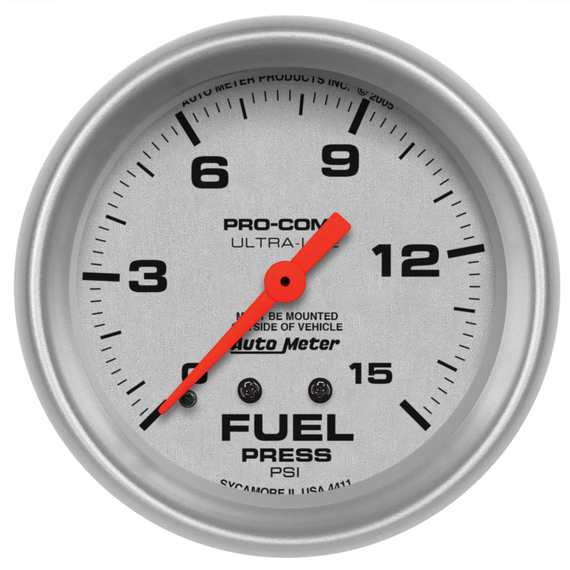 Autometer Ultra-Lite 2 5/8inMechanical Fuel Presure Gauge 15psi