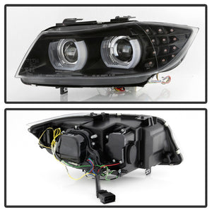 Spyder 09-12 BMW E90 3-Series 4DR Projector Headlights Halogen - LED - Black - PRO-YD-BMWE9009-BK