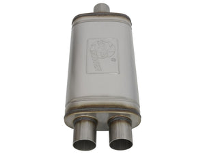 aFe MACHForce XP SS Muffler 2.5in Center Inlet / 2.5in Dual Outlets 18in L x 9in W x 4in H Body