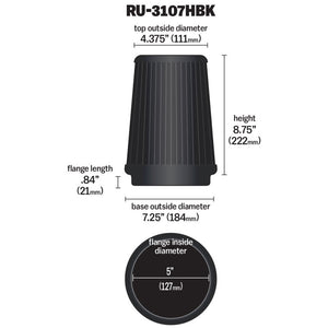 K&N Universal Air Filter (5in Flange / 6-1/2in Base / 4-3/8in Top OD / 8-3/4in Height)