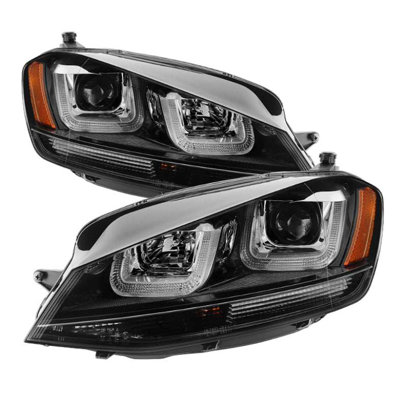 Spyder Volkswagen Golf VII 14-16 Projector Headlights DRL LED Blk Stripe Blk PRO-YD-VG15-BLK-DRL-BK