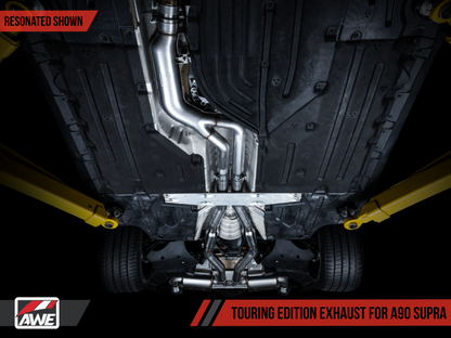 AWE Tuning 2020 Toyota Supra A90 Resonated Touring Edition Exhaust - 5in Chrome Silver Tips
