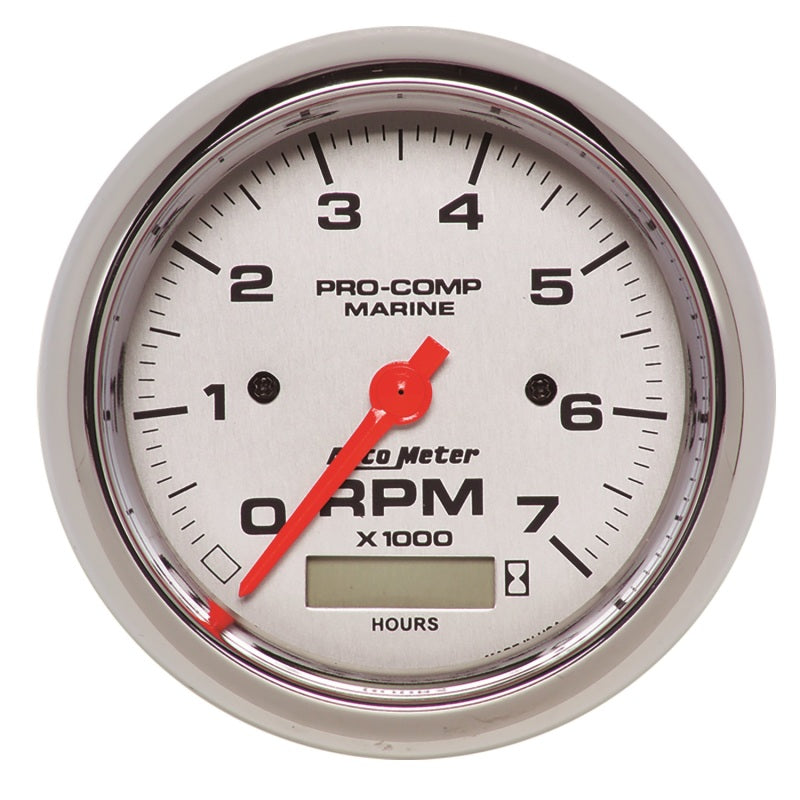 Autometer Marine Chrome Ultra-Lite 3-3/8in 7K RPM w/Hourmeter Tachometer Gauge