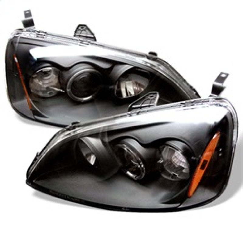 Spyder Honda Civic 01-03 2/4DR Projector Headlights - LED Halo Amber Reflector Blk PRO-YD-HC01-AM-BK