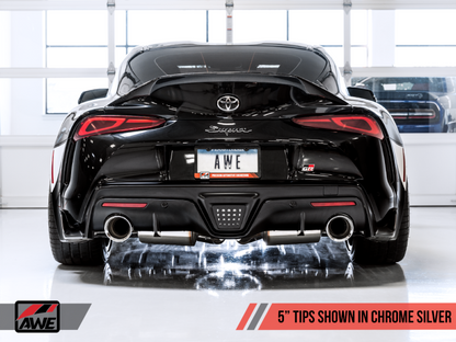 AWE Tuning 2020 Toyota Supra A90 Resonated Touring Edition Exhaust - 5in Chrome Silver Tips