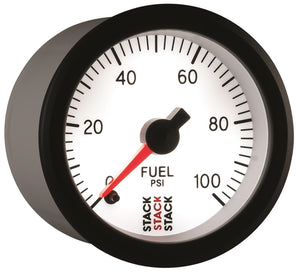 Autometer Stack 52mm 0-100 PSI 1/8in NPTF Male Pro Stepper Motor Fuel Pressure Gauge - White