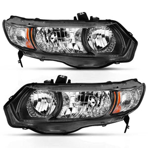 ANZO 2006-2009 Honda Civic 2 Door Crystal Headlight Black Amber (OE Replacement)