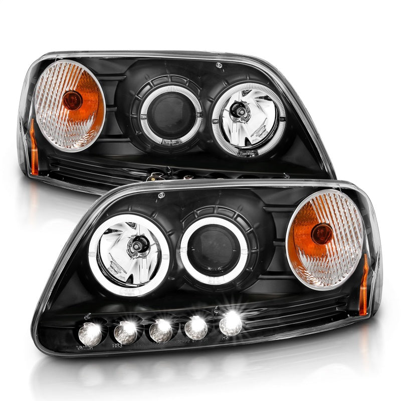 ANZO 1997.5-2003 Ford F-150 Projector Headlights w/ Halo and LED Black 1pc