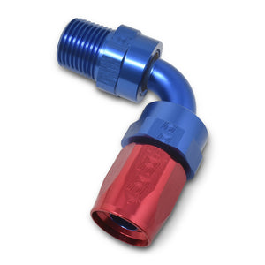 Russell Performance -6 AN Red/Blue 90 Degree Full Flow Swivel Pipe Thread Hose End (With 3/8in NPT)