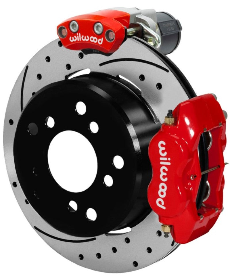 Wilwood Forged Dynalite Rear Electronic Parking Brake Kit - Red Powder Coat Caliper - D/S Rotor