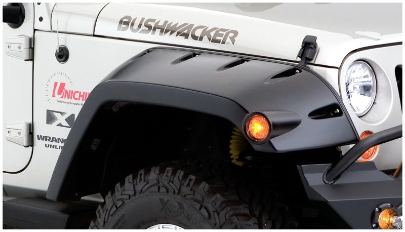 Bushwacker 07-18 Jeep Wrangler Max Pocket Style Flares 2pc Extended Coverage - Black