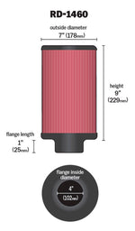 K&N Universal Air Filter 4in Flange ID 7in OD 9in Height