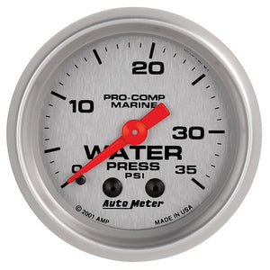 Autometer Marine Silver 2-1/16in 35 PSI Mechanical Water Pressure Gauge