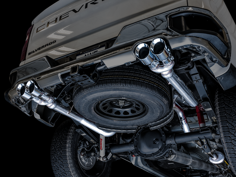 AWE Tuning 4th Gen GM 1500 5.3L 0FG Cat-Back Split Rear Exit (w/ Bumper Cutouts) - Quad Chrome Tips
