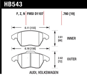 Hawk Audi A3/TT / VW EOS / Golf / Jetta / Passat / Rabbit DTC-60 Front Race Brake Pads