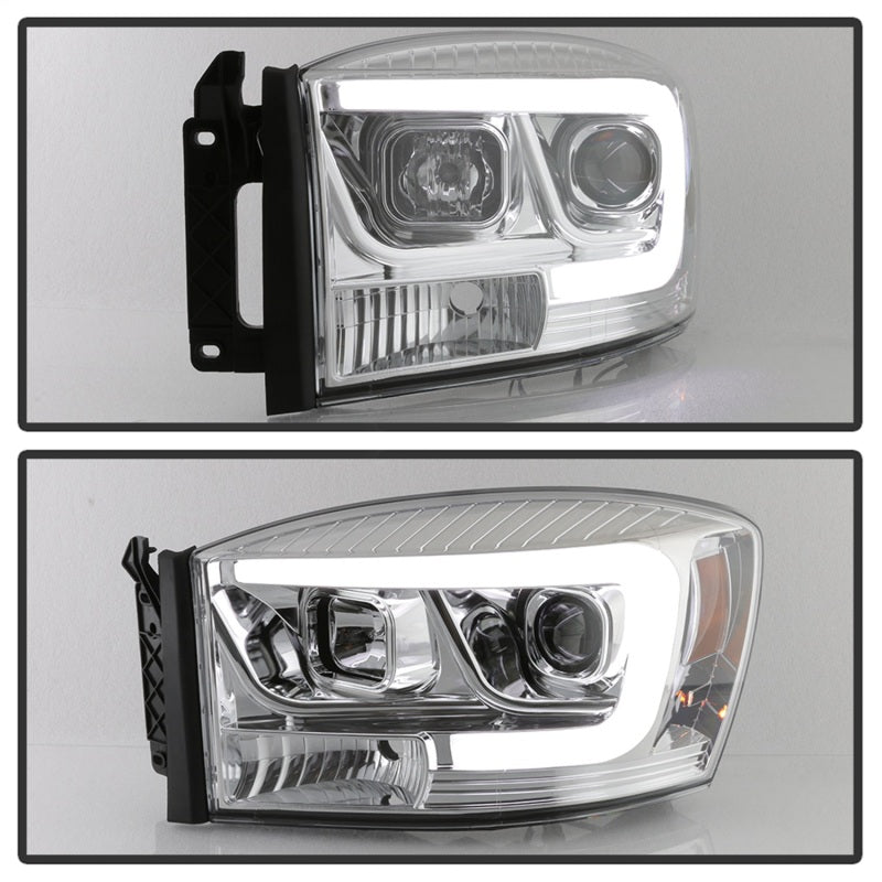 Spyder Dodge Ram 1500 06-08 V2 Projector Headlights - Light Bar DRL - Chrome (PRO-YD-DR06V2-LB-C)