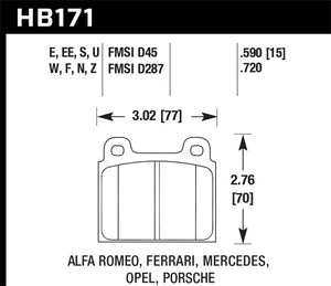 Hawk 69-77 & 84-89 Porsche 911 HT-10 Front Race Brake Pads