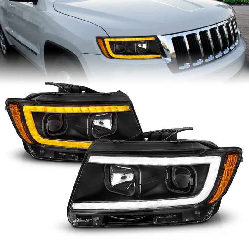 ANZO 11-13 Jeep Grand Cherokee (Factory Halogen Only) Projector Headlights w/Light Bar Swtchbk Black