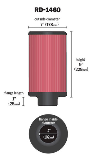 K&N Universal Air Filter 4in Flange ID 7in OD 9in Height