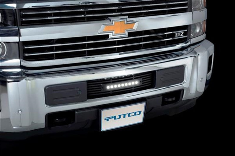 Putco 15-19 Chevy Silv HD SS Black Bar Design Bumper Grille Insert w/ Curved Flush 10in Light Bar