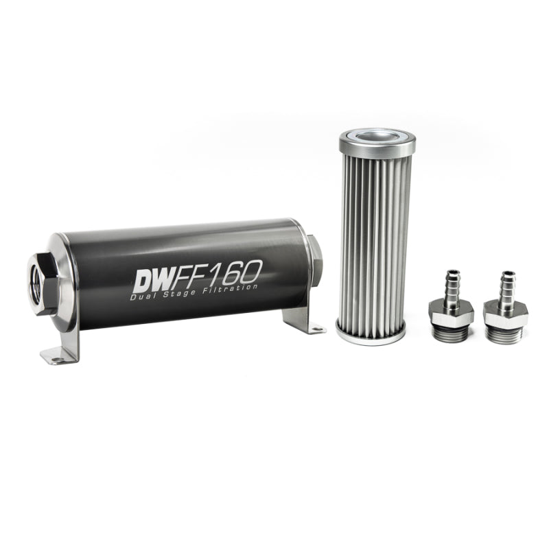 DeatschWerks Stainless Steel 5/16in 5 Micron Universal Inline Fuel Filter Housing Kit (160mm)