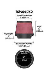 K&N Universal Tapered Filter 6in Flange ID x 7.5in Base OD x 5in Top OD x 5in Height