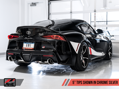 AWE Tuning 2020 Toyota Supra A90 Resonated Touring Edition Exhaust - 5in Chrome Silver Tips