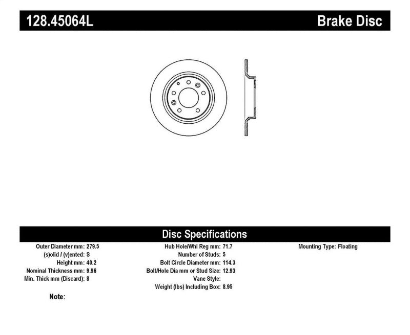 StopTech 06-10 Ford Fusion / 06-10 Mazda Miata MX-5 / 03-09 Mazda 6 Drilled Left Rear Rotor