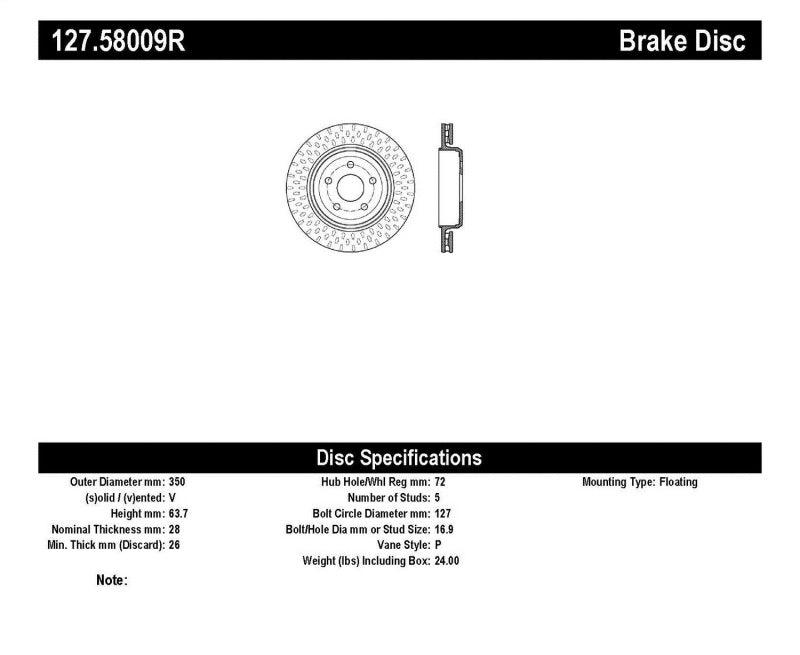 StopTech 12-15 Jeep Cherokee SRT8 Sport Slotted & Drilled Rear Passenger Side Rotor