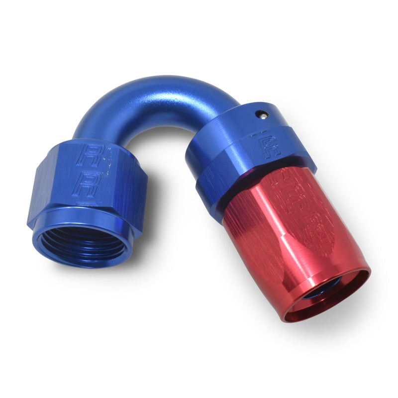 Russell Performance -10 AN Red/Blue 150 Degree Full Flow Swivel Hose End (With 15/16in Radius)