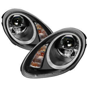 Spyder Porsche Cayman 05-08 Headlights - Halogen Model Only - DRL LED - Black PRO-YD-P98705-DRL-BK