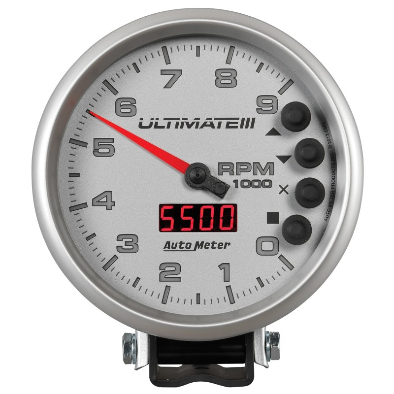 Autometer 5 inch Ultimate III Playback Tachometer 9000 RPM - Silver